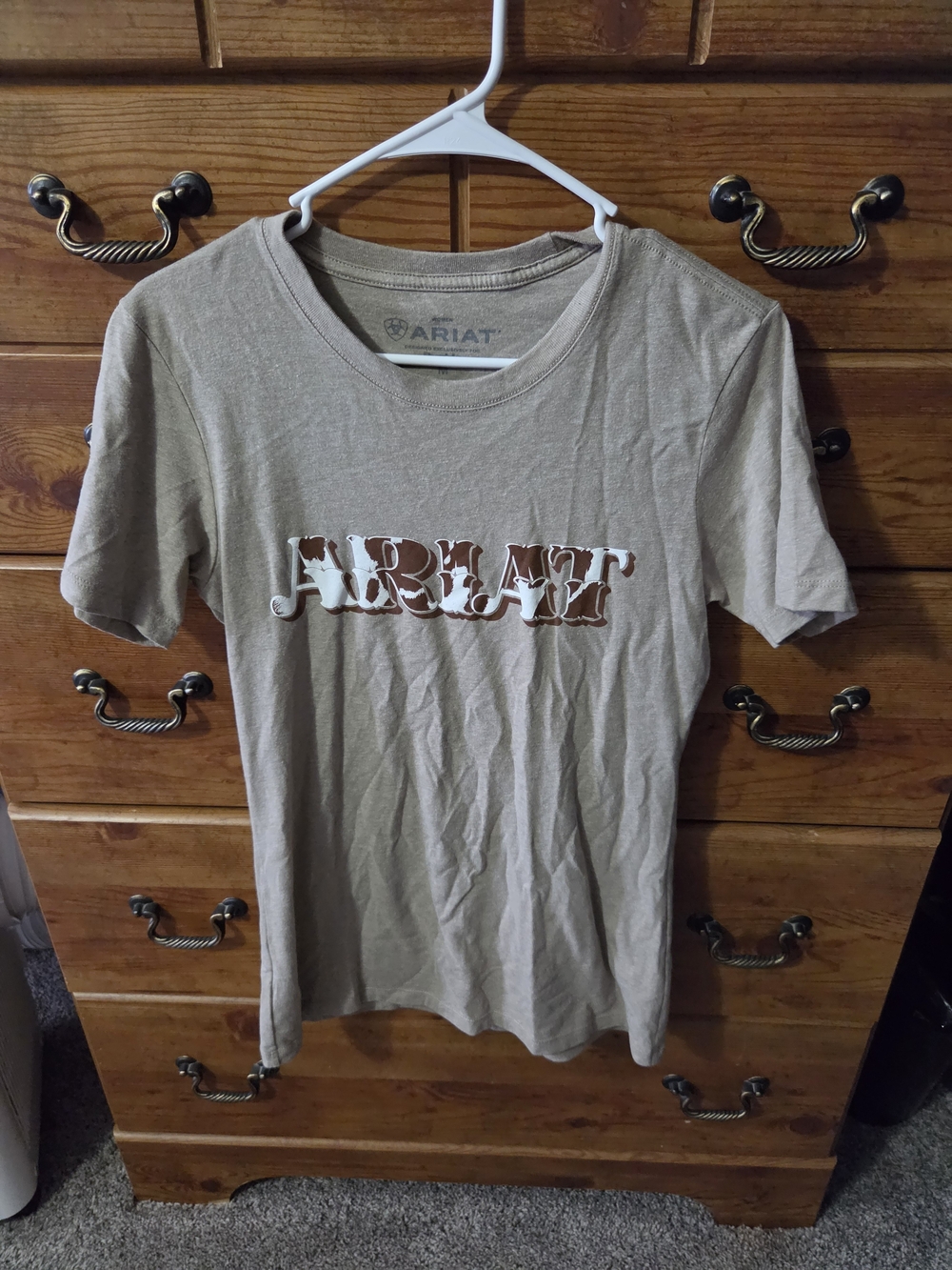 Ariat Tan Tee with Brown and White Logo